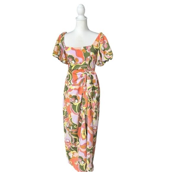 Show Me Your Mumu Danielle Tie Waist Puff Sleeve Dress in Medium - Picture 8 of 9